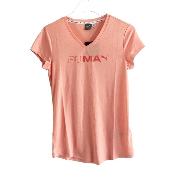 Puma V-Neck Dry Cell Short Sleeve Tee Apricot Blush Small NWT - Picture 1 of 7
